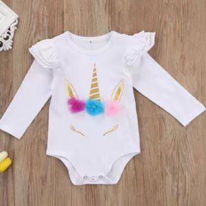 White Unicorn Long Sleeve Onesie Bodysuit